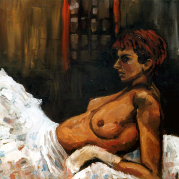 Painting titled "Carole au Jupon (AR…" by Louis Runemberg, Original Artwork, Oil Mounted on Wood Stretcher frame