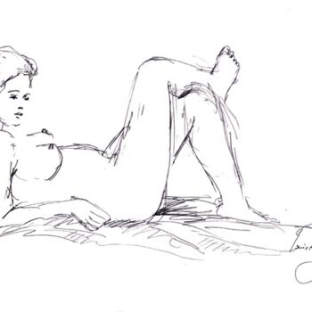 Desenho intitulada "FEMME NUE ALLONGE A…" por Louis Runemberg, Obras de arte originais