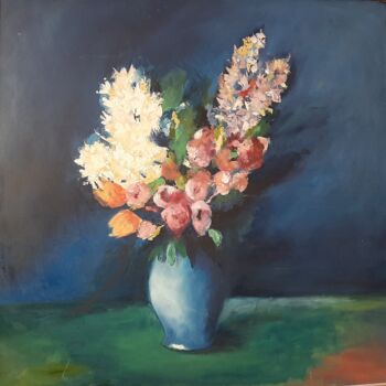 Painting titled "Bouquet de Fleurs" by Louisa Mebarki, Original Artwork, Oil