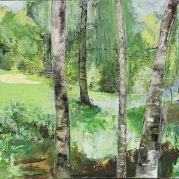 Painting titled "Sous-bois vert et b…" by Louisa Vernet-Déan, Original Artwork, Acrylic Mounted on Wood Stretcher frame