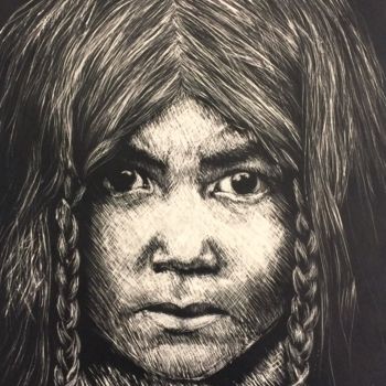 Drawing titled "Reserved (child)" by Louisa Linton, Original Artwork, Scratchboard