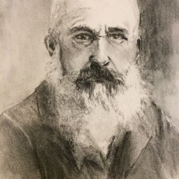 Drawing titled "Claude Monet" by Louisa Linton, Original Artwork, Charcoal