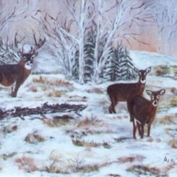 Painting titled "LA VALLÉE DES CERFS" by Louise Aubé, Original Artwork, Oil