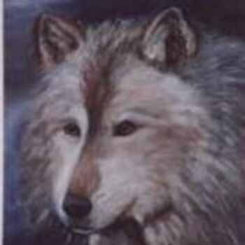 Painting titled "LOUP GRIS" by Louise Aubé, Original Artwork