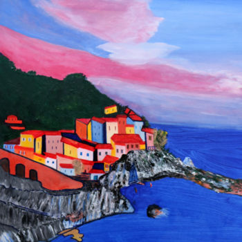 Painting titled "un-village-en-itali…" by Louise Bressange, Original Artwork, Acrylic