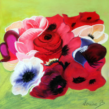 Schilderij getiteld "bouquet-de-fleurs.j…" door Louise Bressange, Origineel Kunstwerk, Pastel