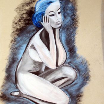 Malerei mit dem Titel "femme-pensive-399-x…" von Louise Bressange, Original-Kunstwerk, Pastell