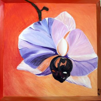 Painting titled "fleur-d-orchidee-au…" by Louise Bressange, Original Artwork, Oil