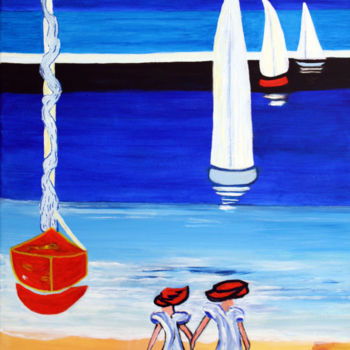 Painting titled "scene-de-plage.jpg" by Louise Bressange, Original Artwork, Acrylic