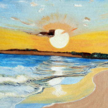 Pintura intitulada "reflets-sur-la-mer.…" por Louise Bressange, Obras de arte originais, Óleo