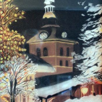 Painting titled "megeve-place-de-l-e…" by Louise Bressange, Original Artwork, Pastel