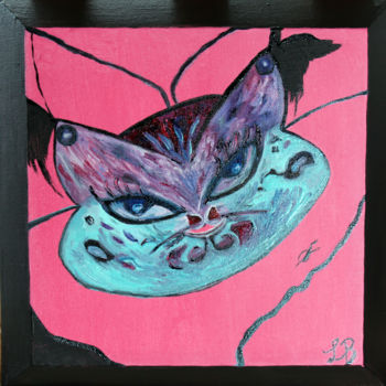 Painting titled "chat-au-bal-masque.…" by Louise Bressange, Original Artwork, Oil