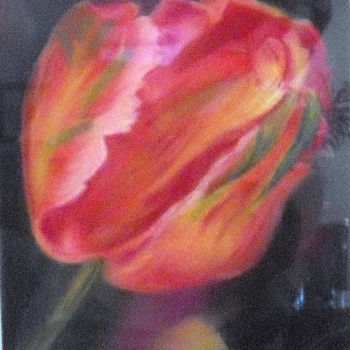 Schilderij getiteld "tulipe-rouge.jpg" door Louise Bressange, Origineel Kunstwerk, Pastel