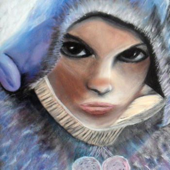 Painting titled "visage-sous-la-neig…" by Louise Bressange, Original Artwork, Pastel