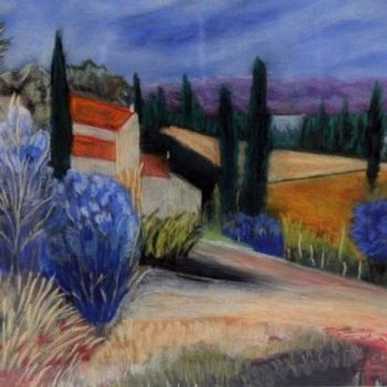 Painting titled "paysage-du-sud-600-…" by Louise Bressange, Original Artwork, Pastel