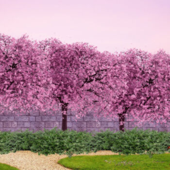 Artes digitais intitulada "Jardin d'arbres ros…" por Louise Davis, Obras de arte originais, Pintura digital