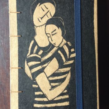 Gravures & estampes intitulée "Caderneta - o abraço" par Louise Tenuta, Œuvre d'art originale, Xylographie