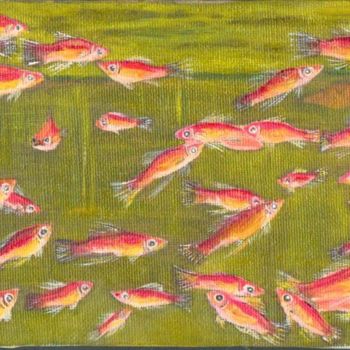 Painting titled "poissons rouges" by Lou Ka, Original Artwork