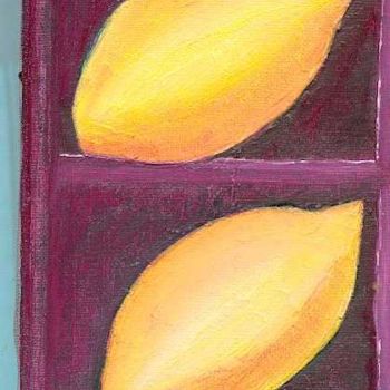 Schilderij getiteld "deux citrons" door Lou Ka, Origineel Kunstwerk