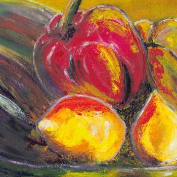 Pittura intitolato "poivrons, citrons" da Lou Ka, Opera d'arte originale