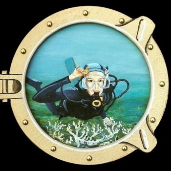 Peinture intitulée "Plongée sous-marine" par Lou Niaro, Œuvre d'art originale, Huile