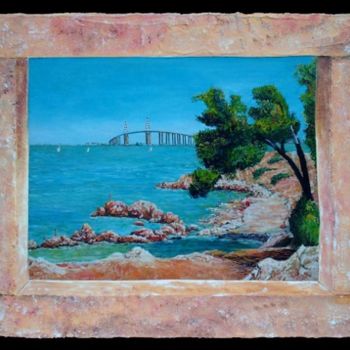 Painting titled "vue sur le pont de…" by Lou Niaro, Original Artwork, Oil