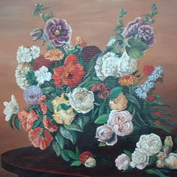 Painting titled "Fleurs 1" by Lou Niaro, Original Artwork, Oil