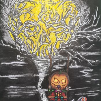 Painting titled "Halloween-Bébé Jack…" by Loup-Ange, Original Artwork, Watercolor
