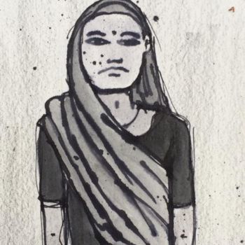 Drawing titled "Femme en sari" by Loup Pélissier, Original Artwork, Graphite