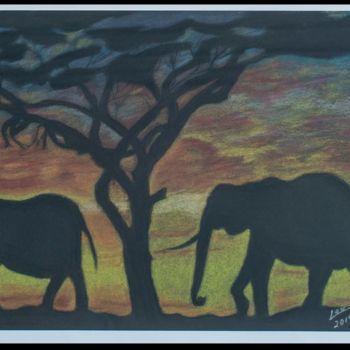 Malerei mit dem Titel "Elefante" von Lourdes Schulz, Original-Kunstwerk, Pastell