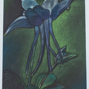 Painting titled "Flor Azul" by Lourdes Schulz, Original Artwork, Pastel