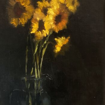 Schilderij getiteld "Sun Flowers" door Aluizio Loureiro, Origineel Kunstwerk, Olie Gemonteerd op Houten paneel