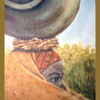 Painting titled "Africaine" by Lou Streel, Original Artwork, Oil