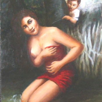 Schilderij getiteld "Petit-coquin." door Lou Streel, Origineel Kunstwerk, Olie
