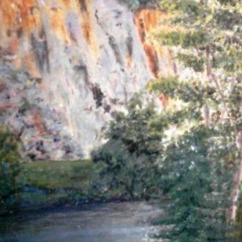 Painting titled "Les roches." by Lou Streel, Original Artwork, Oil