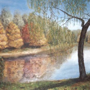 Painting titled "Lac du Wachiboux. (…" by Lou Streel, Original Artwork, Oil Mounted on Wood Panel