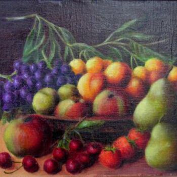 Painting titled "Panier de fruits" by Lou Streel, Original Artwork, Oil