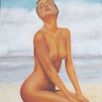 Painting titled "La plage" by Lou Streel, Original Artwork, Oil