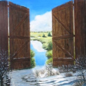 Peinture intitulée "Porte hiver" par Lou Streel, Œuvre d'art originale, Huile