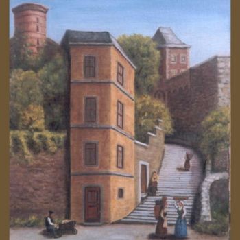 Peinture intitulée "Escalier de la Haut…" par Lou Streel, Œuvre d'art originale, Huile