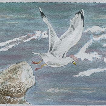 Schilderij getiteld "mouette" door Stephane Louveau, Origineel Kunstwerk, Aquarel