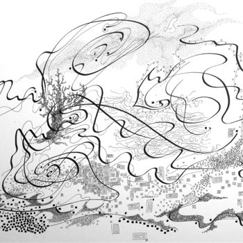Drawing titled ""Courants d'air"" by Cécile Louvel, Original Artwork, Ink