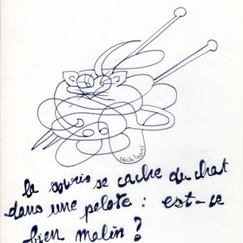 Tekening getiteld ""La souris se cache…" door Cécile Louvel, Origineel Kunstwerk, Anders