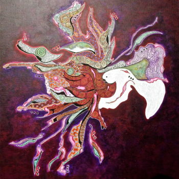 Painting titled ""Le Phoenix - fond…" by Cécile Louvel, Original Artwork, Acrylic