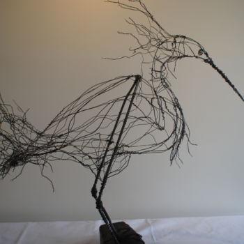 Sculpture intitulée "aigrette ébouriffée" par Laurence Van Baren, Œuvre d'art originale, Fil de fer