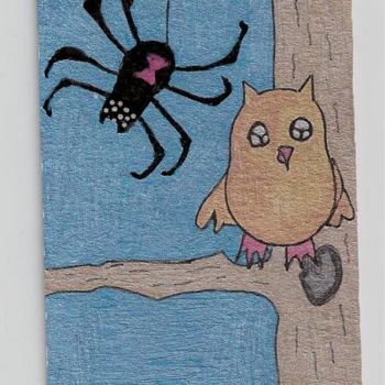 Dessin intitulée "Poor baby owl" par Kip Franks, Œuvre d'art originale