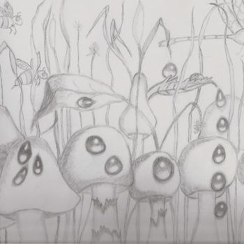 Drawing titled "Mushrooms and a but…" by Kip Franks, Original Artwork, Other
