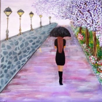 Painting titled "Sous la pluie" by Lovi, Original Artwork, Acrylic Mounted on Wood Stretcher frame