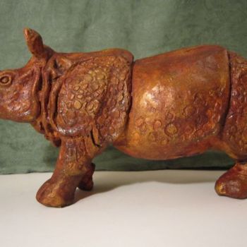"Rhino indien" başlıklı Heykel Lovy tarafından, Orijinal sanat, Terracotta