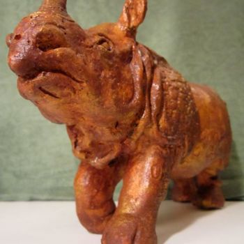 "Rhino indien" başlıklı Heykel Lovy tarafından, Orijinal sanat, Terracotta